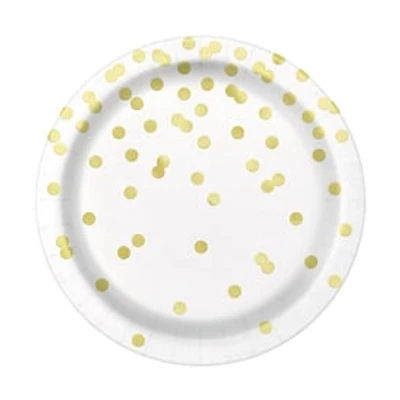7in Gold Dot Paper Dessert Plates 8-Count
