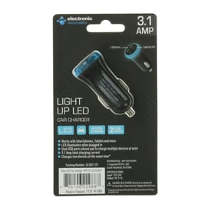 LED Light-Up Car Charger w/ 2 USB Ports
