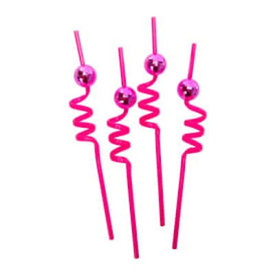Pink Disco Plastic Straws 4-Count