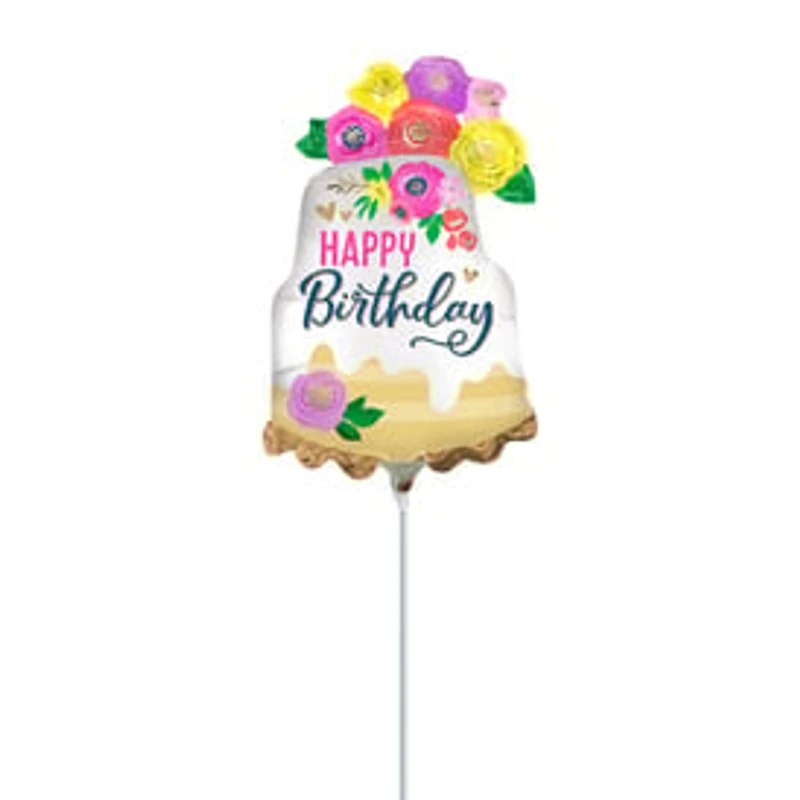 14in Happy Birthday Cake Stick Balloon