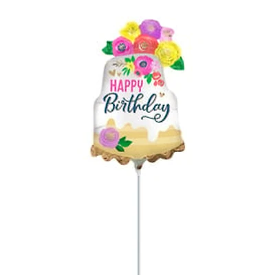 14in Happy Birthday Cake Stick Balloon