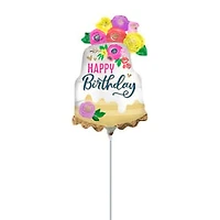 14in Happy Birthday Cake Stick Balloon