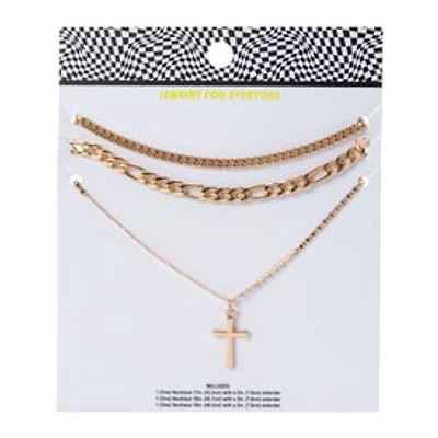 Gold Cross Layered Necklaces 3-Count