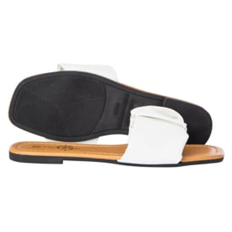 Ladies Scrunch Strap White Slide Sandals