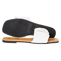 Ladies Scrunch Strap White Slide Sandals