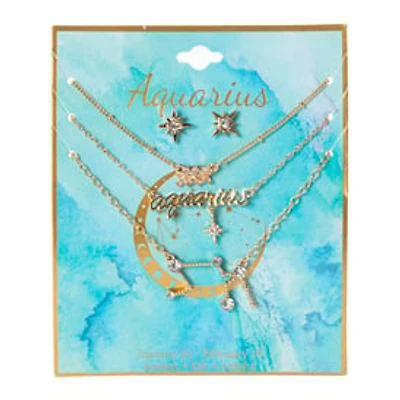 Astrology Charm Necklaces & Earrings 4-Piece Set