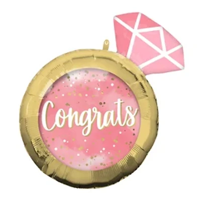 INFLATED 'Congrats' Engagement Ring Shaped Balloon 27in