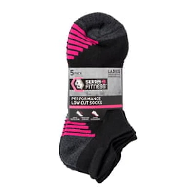 5-Pack Series-8 Fitness™ Ladies Low-Cut Socks - Black, Pink Stripes