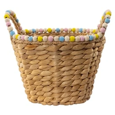 Woven Easter Basket With Bead Trim 9in