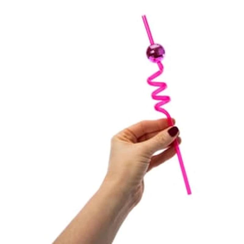 Pink Disco Plastic Straws 4-Count