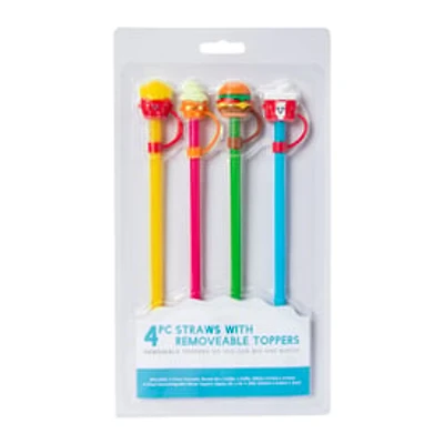 Reusable Straws With Removable Toppers 4-Pack