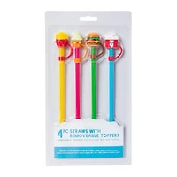 Reusable Straws With Removable Toppers 4-Pack