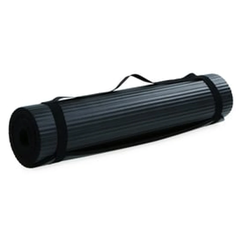 Series-8 Fitness™ Extra Thick Black Yoga Mat With Carrying Strap 68in x 24in x 0.3in