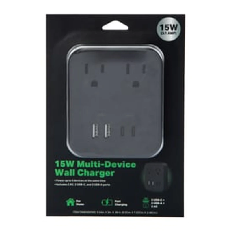 15W USB-C & USB Wall Charger With Outlets