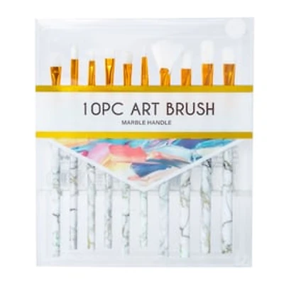 10-Piece Paint Brush Set With Marble Swirl Handles