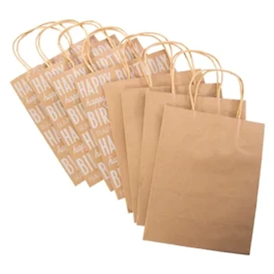 8-Count Brown Paper Birthday Kraft Gift Bags