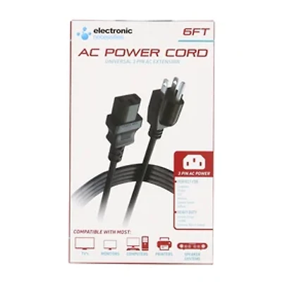 Universal Replacement 3-Pin Ac Power Cord 6ft