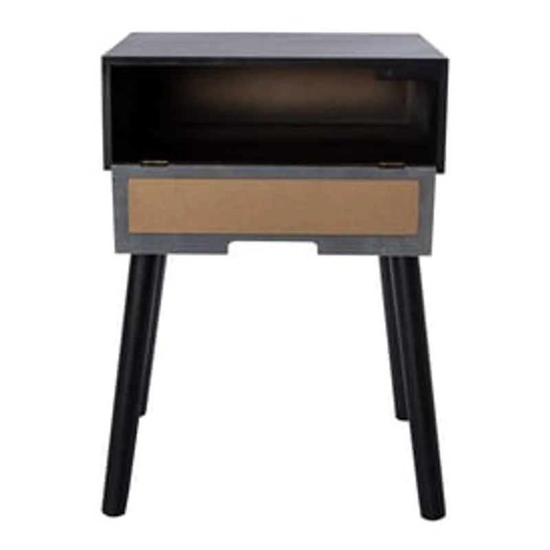 Wooden Side Table With Rattan Cane Accent 20in x 13.58in