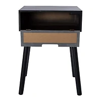 Wooden Side Table With Rattan Cane Accent 20in x 13.58in