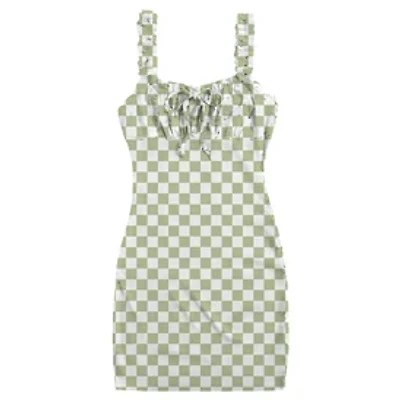 Retro Green Checker Ruched Bust Bodycon Dress