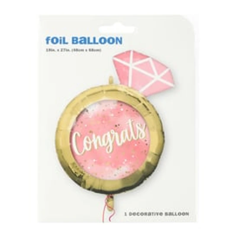 INFLATED 'Congrats' Engagement Ring Shaped Balloon 27in