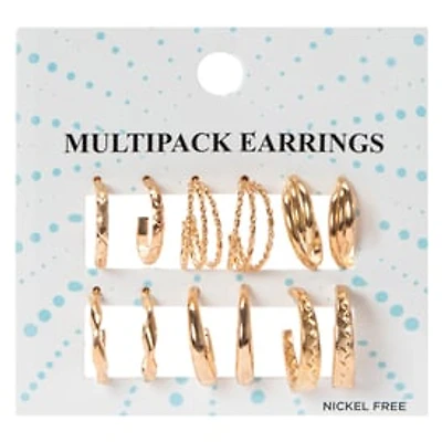Gold Hoop Earring Multipack Set, 6 Pairs