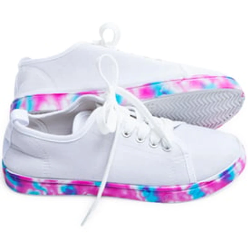 Ladies White Sneakers w/ Tie-Dye Sole