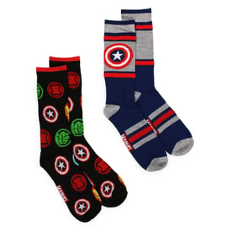 Young Men's Marvel Avengers Captain America Crew Socks, 2 Pairs