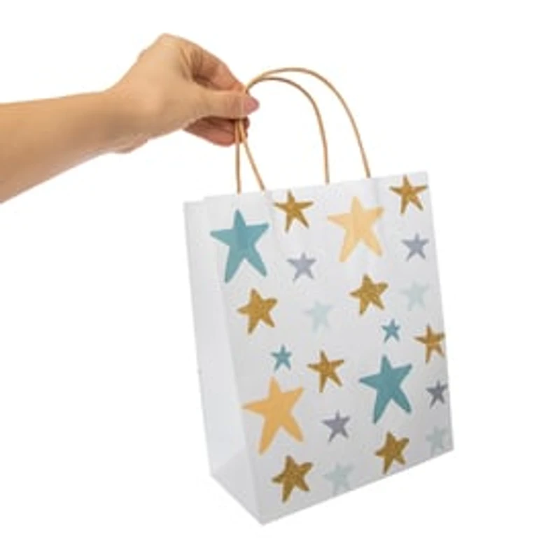 Medium Kraft Paper Gift Bags 6-Count 10in x 8in - Star Confetti