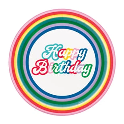 7in 'Happy Birthday' Rainbow Pop Paper Dessert Plates 8-Count