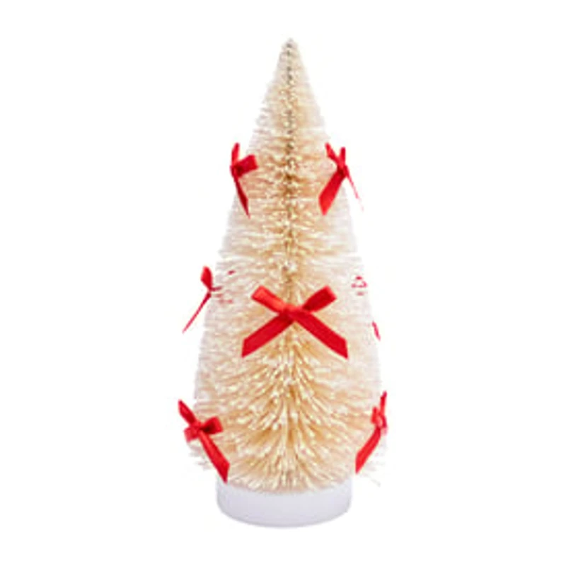Christmas Brush Trees W/ Bows Décor