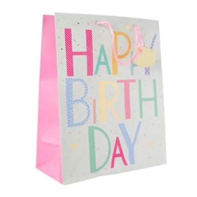 Large Gift Bag 12.5in x 10.38in - Pastel 'Happy Birthday' With Stars