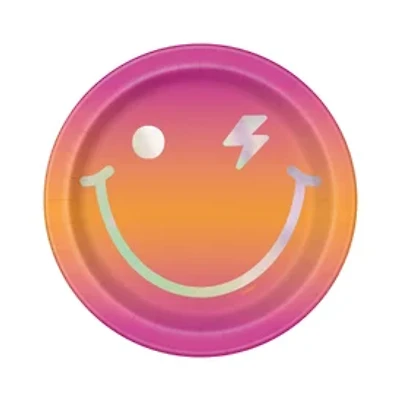 7in Gradient Happy Face Party Paper Plates 8-Count