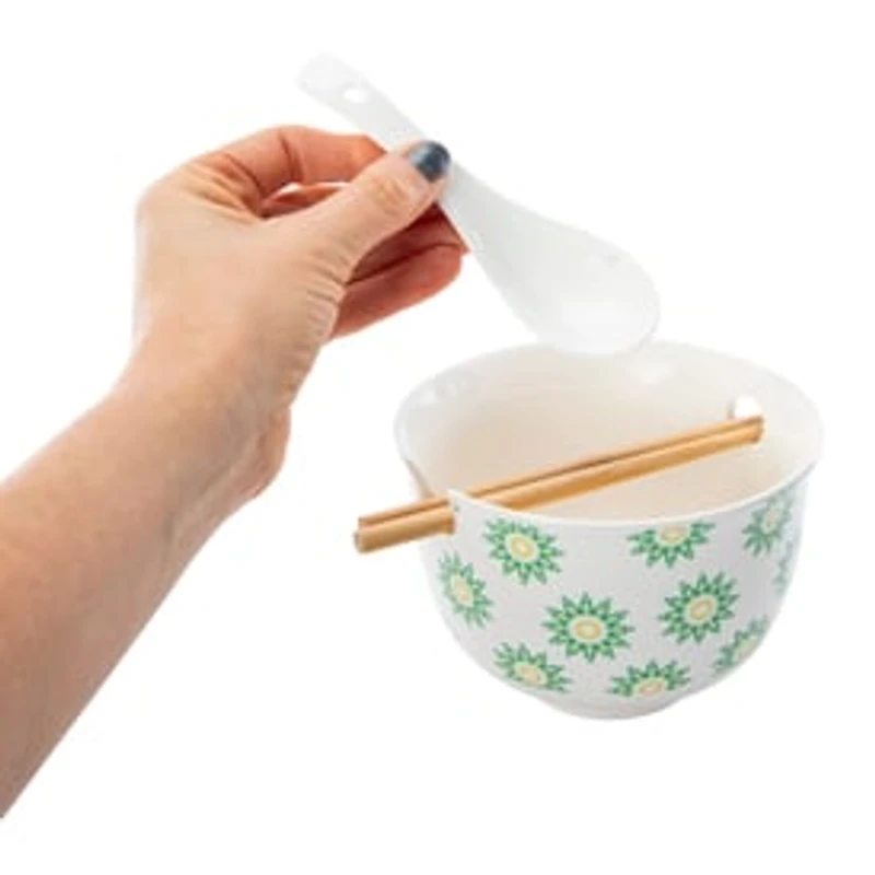 Ceramic Noodle Bowl with Chopsticks & Spoon