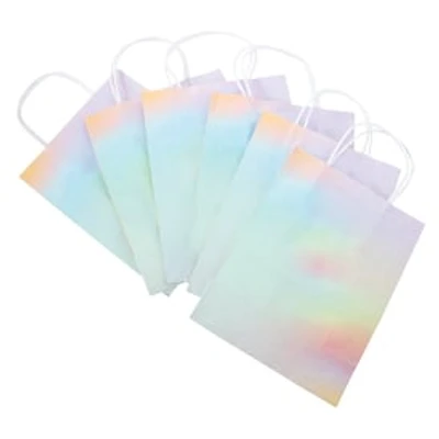 6-Count Medium Kraft Gift Bags 10in x 7.95in - Glitter Rainbow