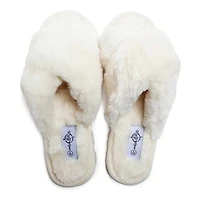 Ladies Faux Fur Slide Sandals - Ivory