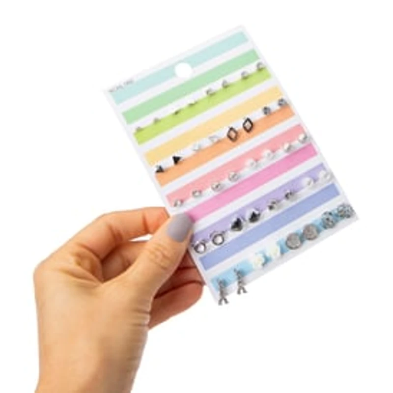 Pastel Stripe Silver Stud Earrings Set, 20 Pairs