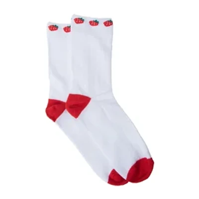 Strawberry Printed Ladies Crew Socks 1-Pair