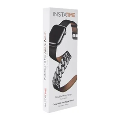 Faux Leather & Chain Double Wrap Strap For Apple Watch®
