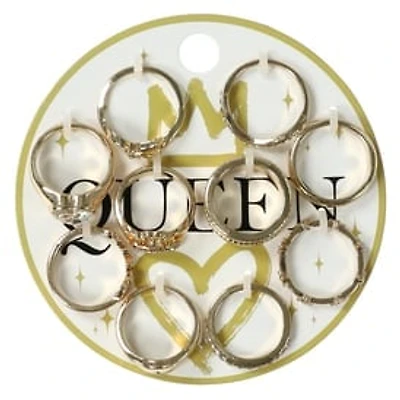 10-Pack 'Queen' Gold Crown Rings