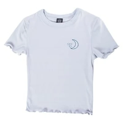 Juniors Embroidered Celestial Tee With Lettuce Hem