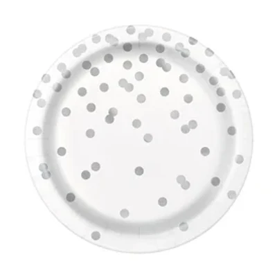 7in Silver Dot Paper Dessert Plates 8-Count