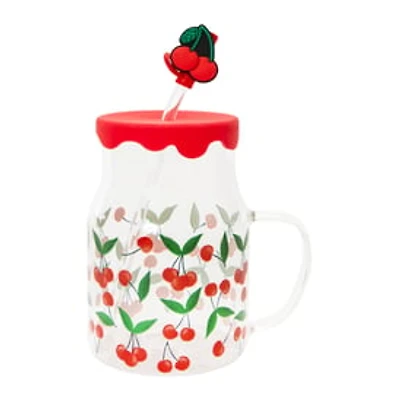Fruit Printed Glass Sipper Travel Cup 26.4oz