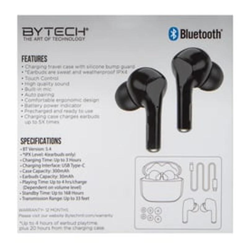 24-Hour True Wireless Earbuds With Mic & Case