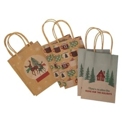 6-Pack Small Holiday Kraft Gift Bags 4.5in x 6.5in