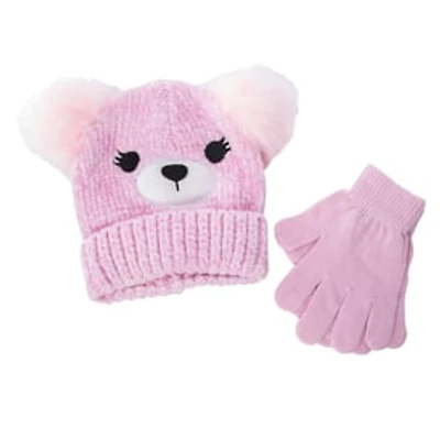 Kid's Chenille Animal Hat & Gloves Set