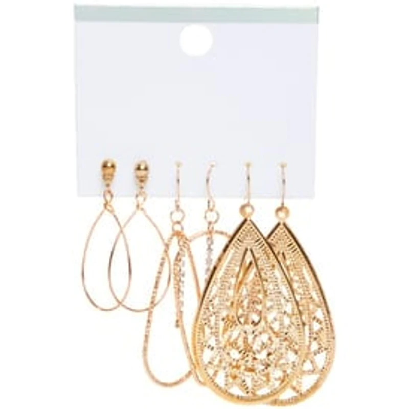 Gold Dangle Earrings 3-Pair Jewelry Set