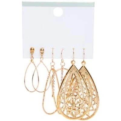 Gold Dangle Earrings 3-Pair Jewelry Set