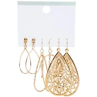 Gold Dangle Earrings 3-Pair Jewelry Set