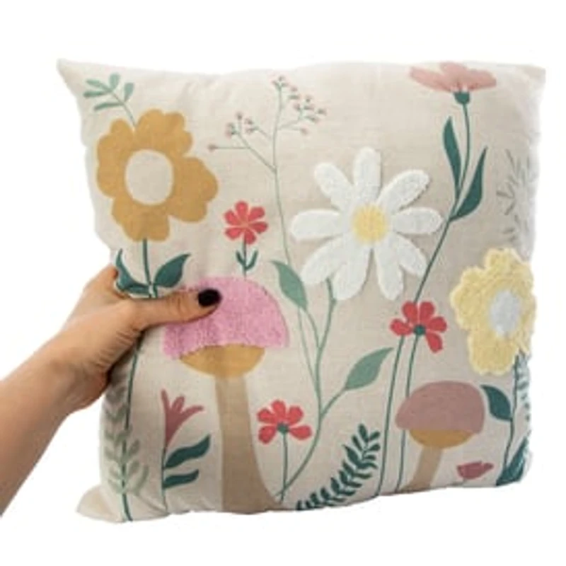 Embroidered Floral Throw Pillow 16in x